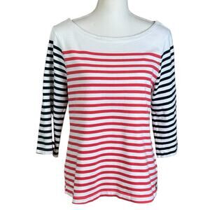Old Navy Knit Women Large White Red Navy Stripes Cotton Boat Neck Nautical Top